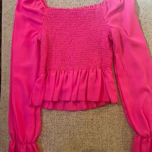 SHEIN Vibrant Pink Smocked Blouse